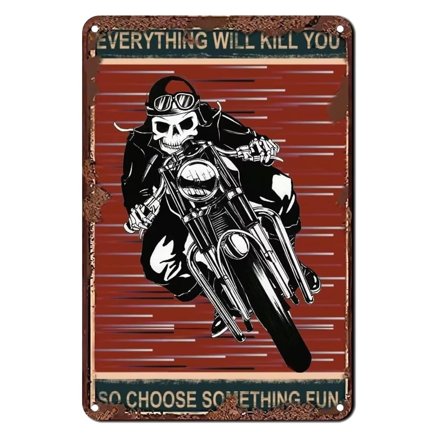 Huipalon Skull Sign Ornament Vintage Man Cave Wall Art Skull Metal Signs Motorcycle Tin Sign Cool Wall Decor Plaque for Men Cave Garage Decor Funny Skulls Gifts for Man 8x12 Inch