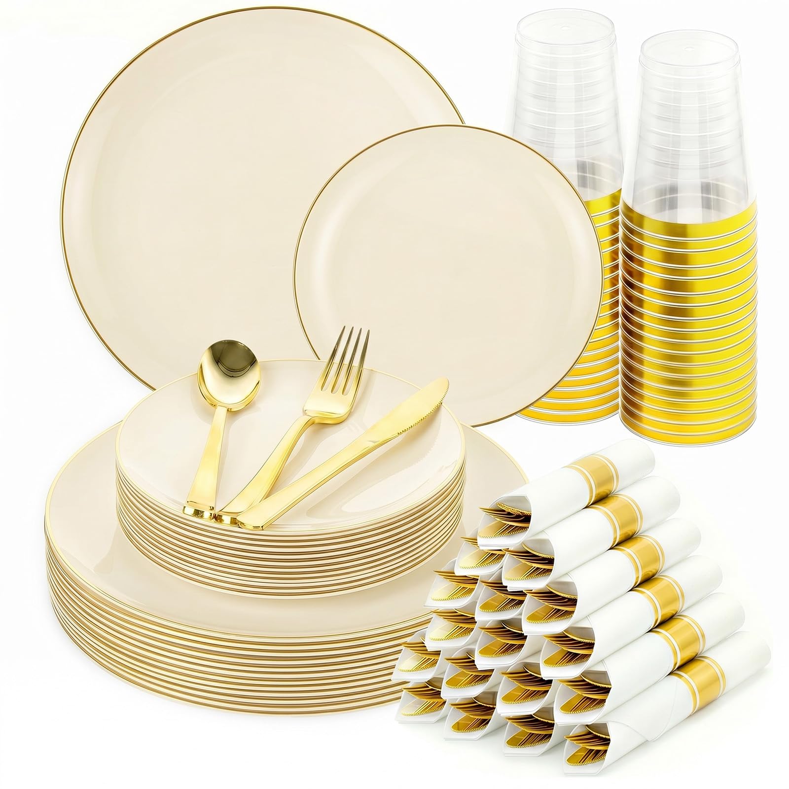Black Gold Dinnerware Set - 25 Guest Party Plates -11
