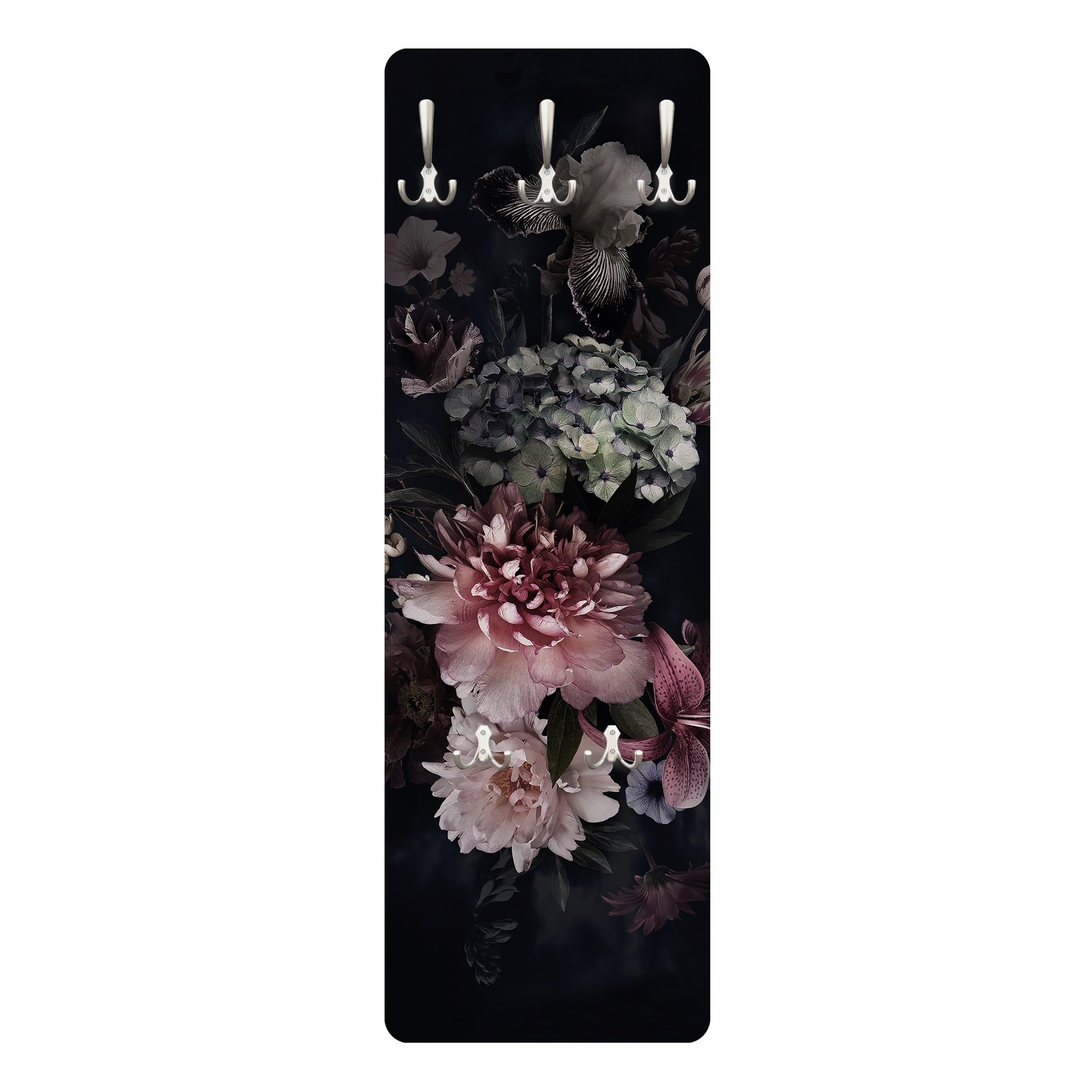 Bilderwelten Garderobe Blumen 105cm x 34cm 3D-Optik Modern Natur Garderobenhaken Garderobenpaneel Flurgarderobe Flur-Möbel Wandgarderobe Holz Küche