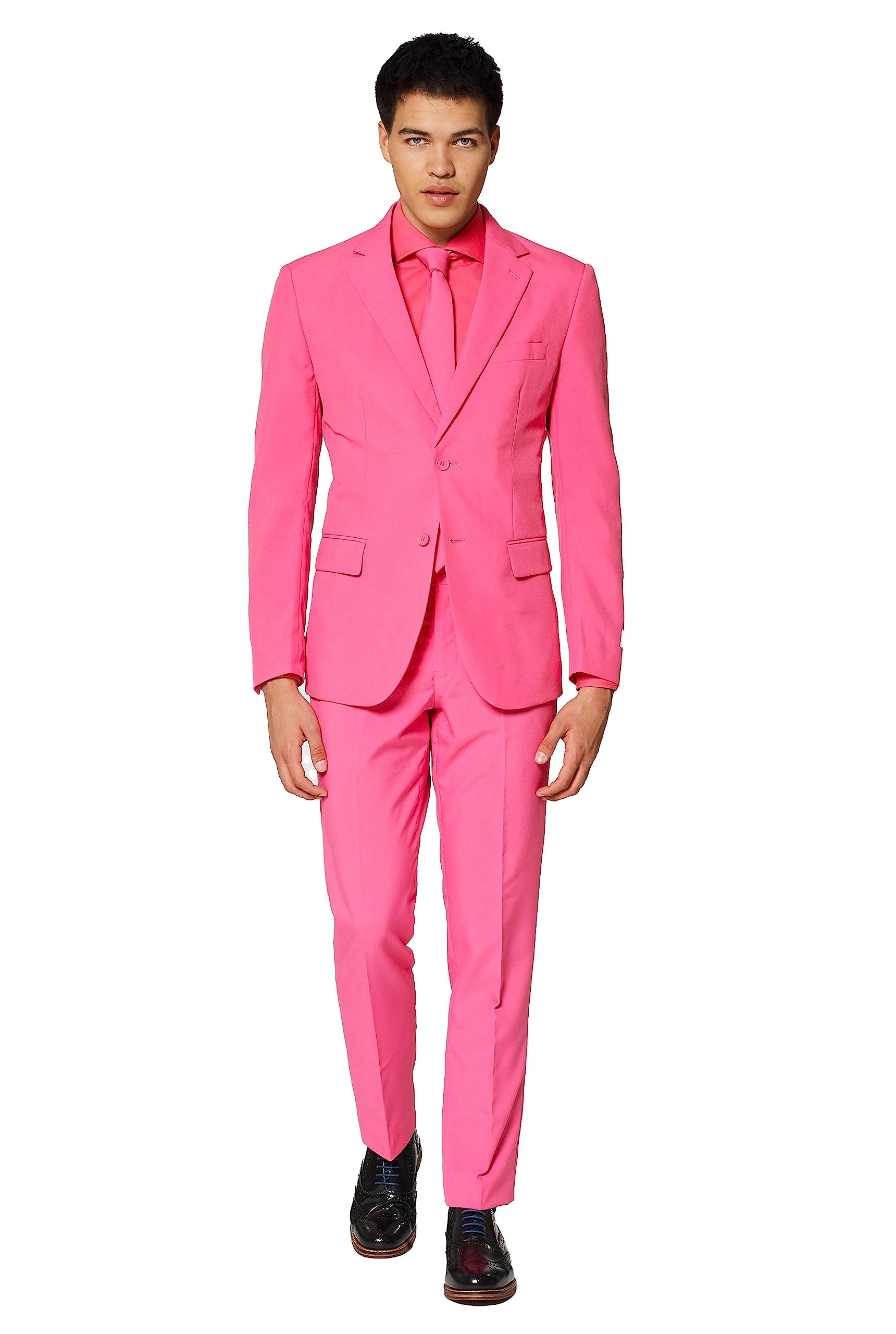 Opposuits Mens Solid Color Party Suit 3-Piece Prom Wedding Suit Set with Jacket Pants and Tie