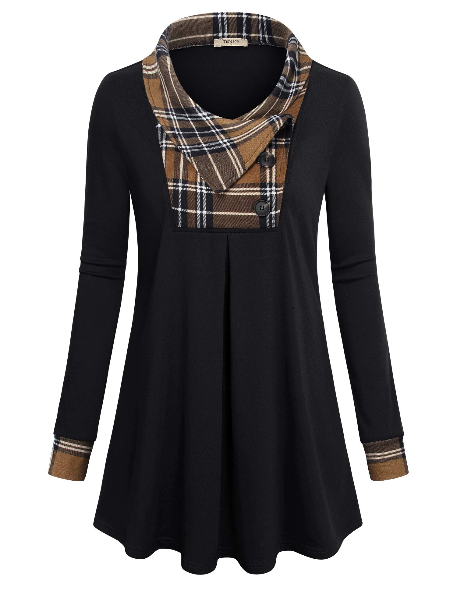 TimesonWomen's Long Sleeve Button Lapel Pullover Tunic Swing Sweatshirt