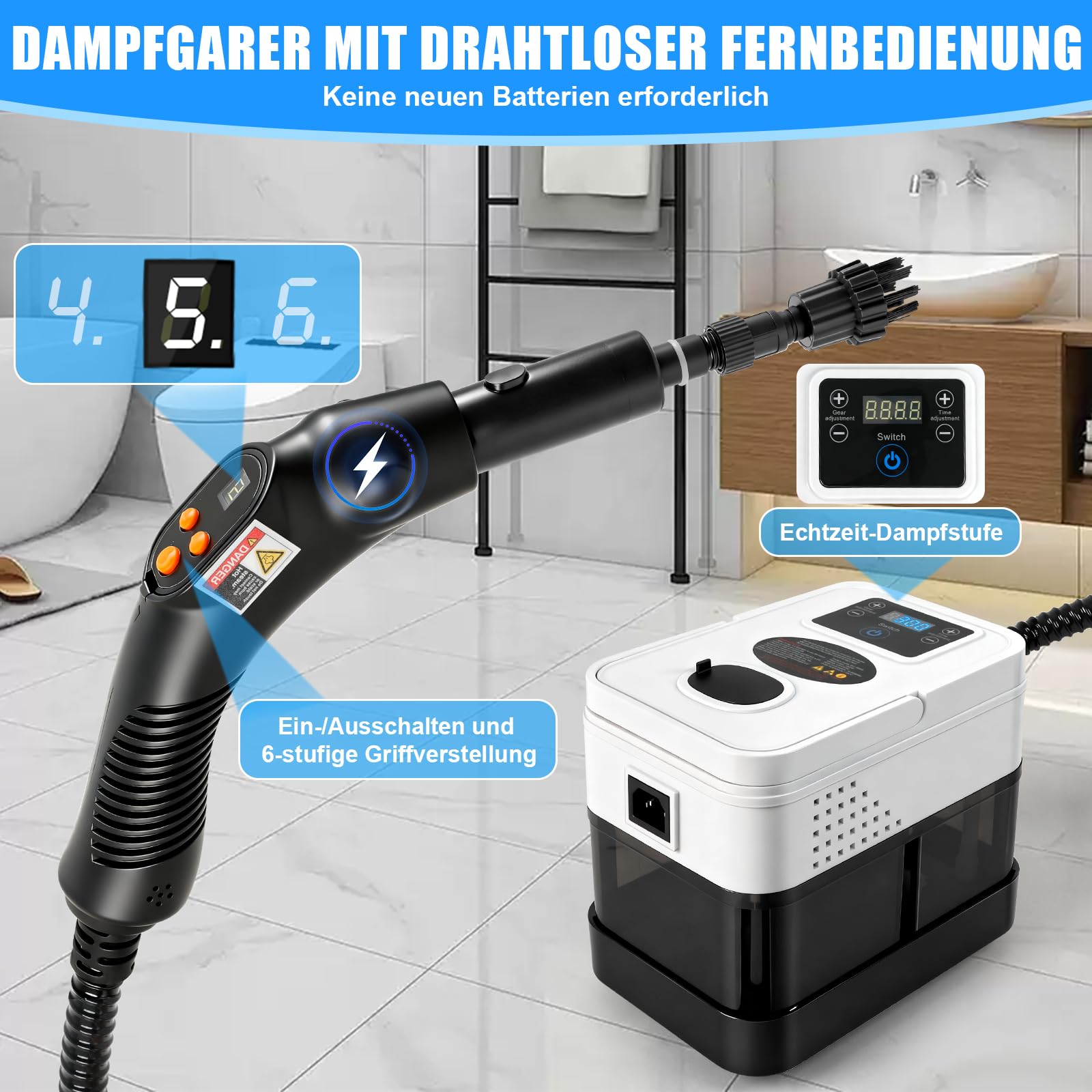 Dampfreiniger Handgerät,2500W Hand Dampfreiniger für alles mit 19 Zubehör, Dampfdruck 1800ML Tank,Tragbarer Steam Cleaner für Fenster, Küche, Boden,Auto