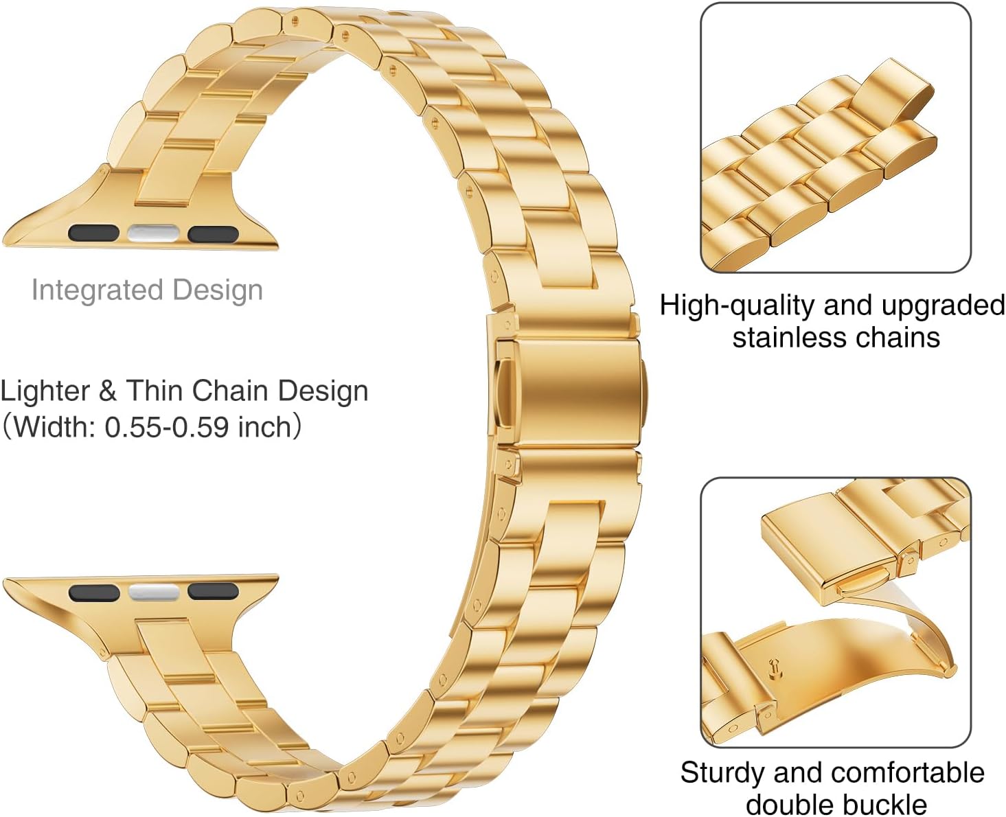 Thin Band Compatible with Apple Watch 40mm 38mm 41mm 42mm 44mm 45mm 49mm, Premium Stainless Steel Metal Replacement Adjustable Wristband Strap for iWatch Ultra SE Series 9/8/7/6/5/4/3/2/1 Women - Image 4