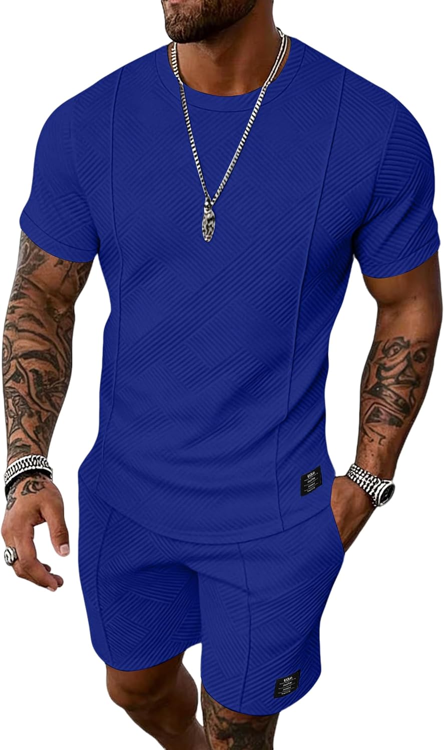 UOUA Mens Short Sets Summer 2 Piece Outfits Casual Short Sleeve Jogging Tracksuits