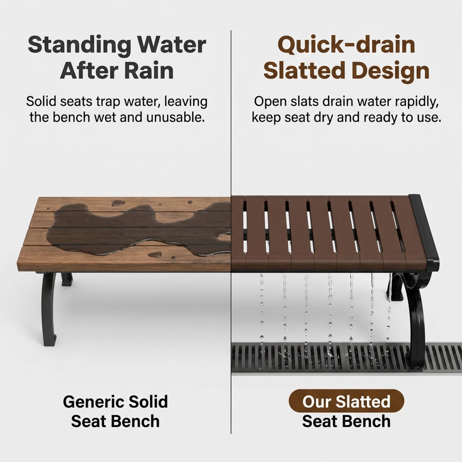 Banco Jardin Exterior 2 Plazas de Madera Sintética Polywood | Banco de Jardin con Estructura Robusta en Aleación de Aluminio, Terraza, Balcón, Porche(120x40x39cm)
