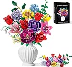 Flower Bouquet Building Block Set, 16 Artificial Flowers Include Rose, Sunflower, Botanical Collection for Home & Office Decor, Floral Present for Her, Christmas, Valentine's Day, Birthdays, 907 PCS