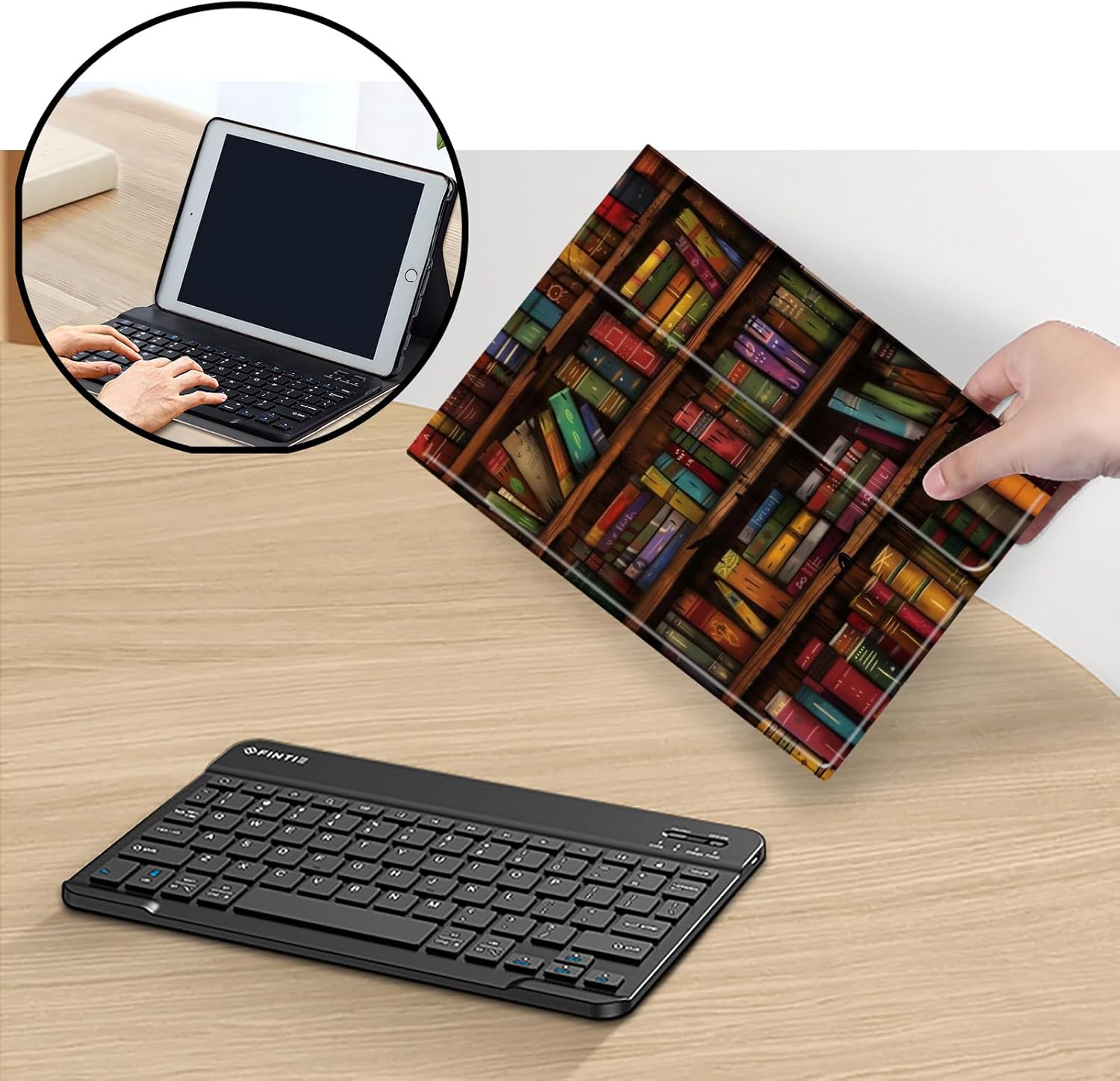 Keyboard Case for Amazon Fire Max 11 (13th Generation, 2023 Release), Detachable Wireless Bluetooth Keyboard and Auto Sleep/Wake Fire Max 11 Tablet Case with Keyboard, Library Bookshelf