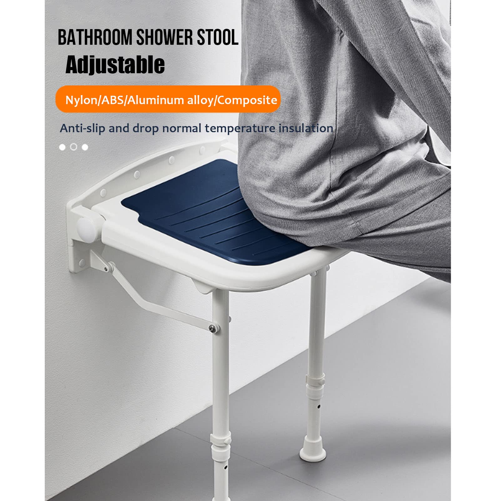 Asiento de Ducha Abatible con Patas, Asiento de Ducha Abatible Taburete de Seguridad para Bañera de Baño con Patas/Gray