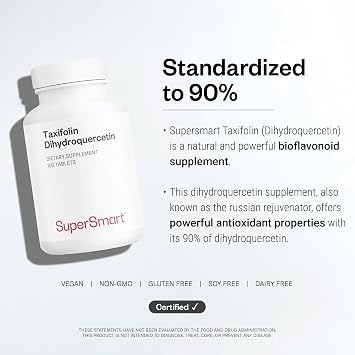Supersmart - Taxifolin Dihydroquercetin 60mg per Day (90% DHQ Supplement) - Russian Siberian Dahurian Larch Tree Extract - Antioxidant Bioflavonoid | Non-GMO & Gluten Free - 100 Tablets