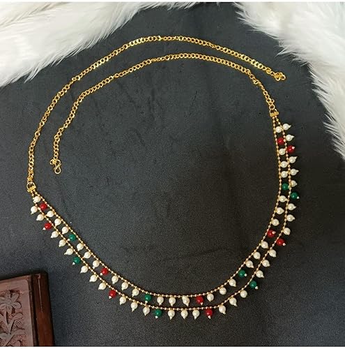 Miniatura 2 de Efulgenz Cinturón de cintura chapado en oro vintage de Bollywood indio, cadena para el vientre, joyería para el cuerpo nupcial, Cristal, No es una