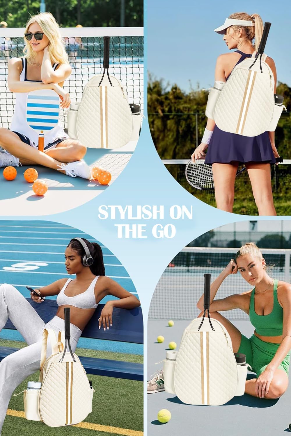 Tennis Bag for Women and Men, Quilted Tennis Backpack, Water Resistant Sling Crossbody Backpack, Suitable for Pickleball Tennis Badminton - Image 7