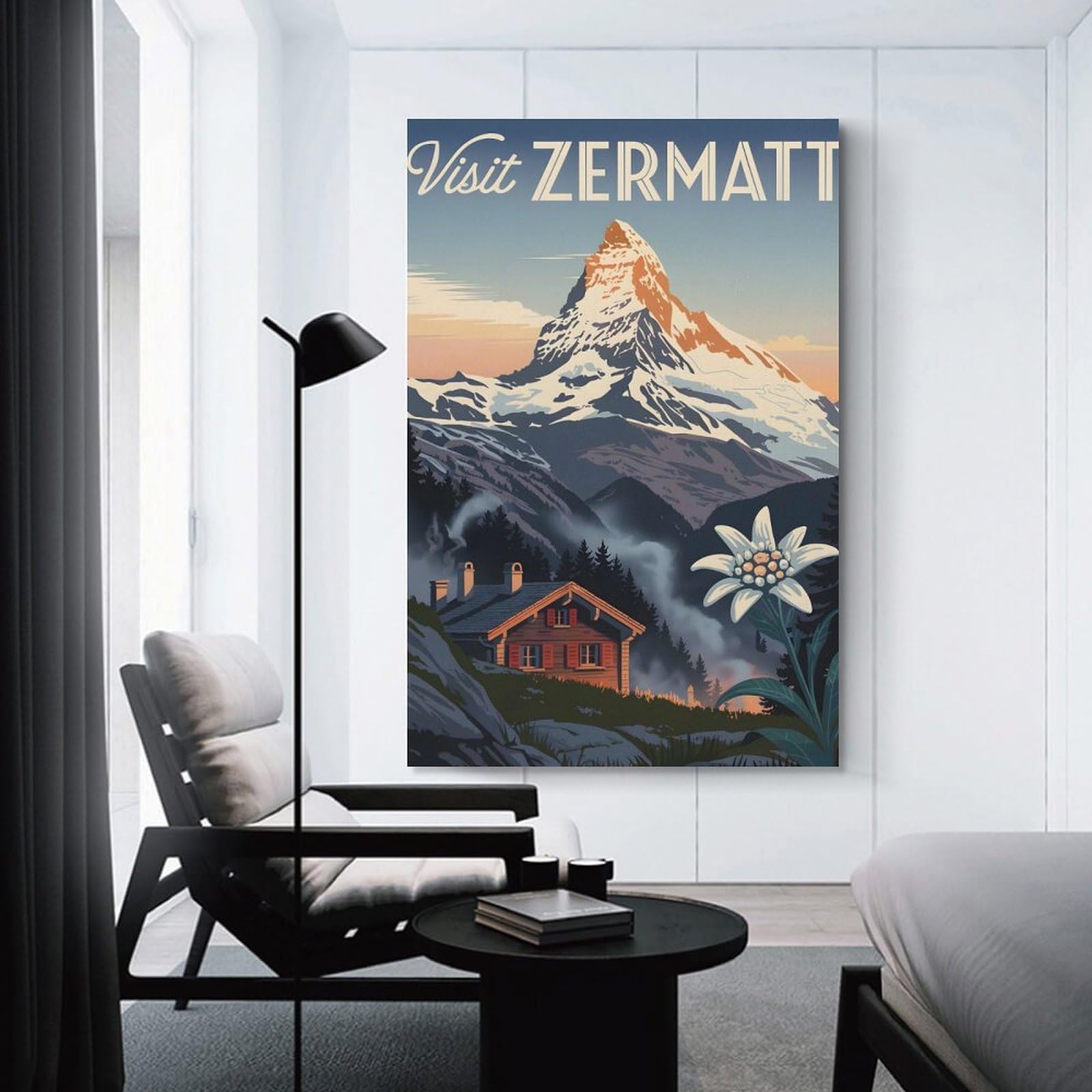 Junmoney Unframe-Style-14-1 Visit Zermatt Travel Home Decor Wall Art, 20X30inch(50X75cm), For Calm Bedrooms, Home Corners Or Flats, Canvas Wall Decor For Personal Spaces