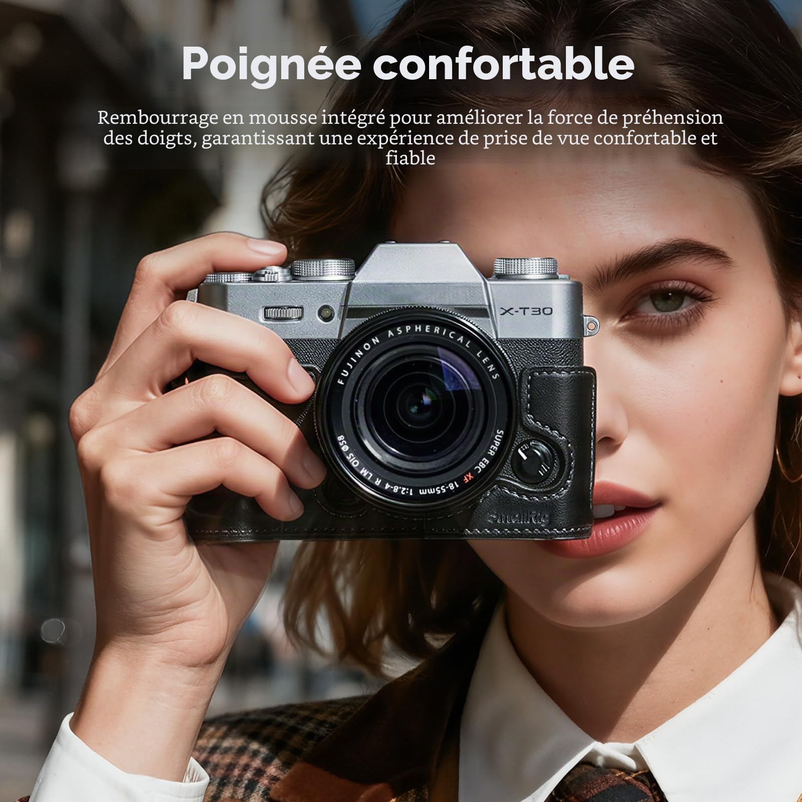 SMALLRIG Étui X-T30 III Demi-Cuir avec Bandoulière pour FUJIFILM X-T30 / X-T30 II/X-T30 III, Etui pour Appareil Photo avec Cadre en Aluminium et Capuchon de Déclencheur, Noir - 5669