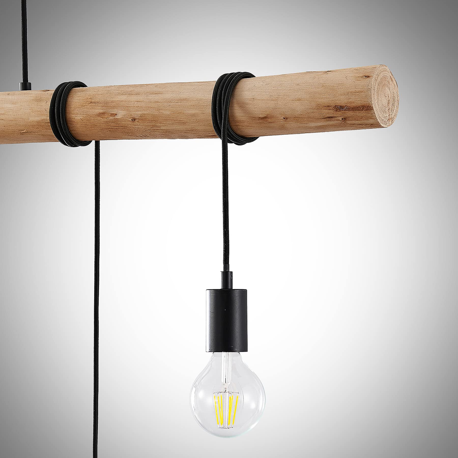 Lindby Esstisch Holz Pendelleuchte, Seillampe Hängelampe Metall Holzbalken Seil Esszimmer Lampe hängend Holzlampe 5x E27 max. 60W ohne Leuchtmittel