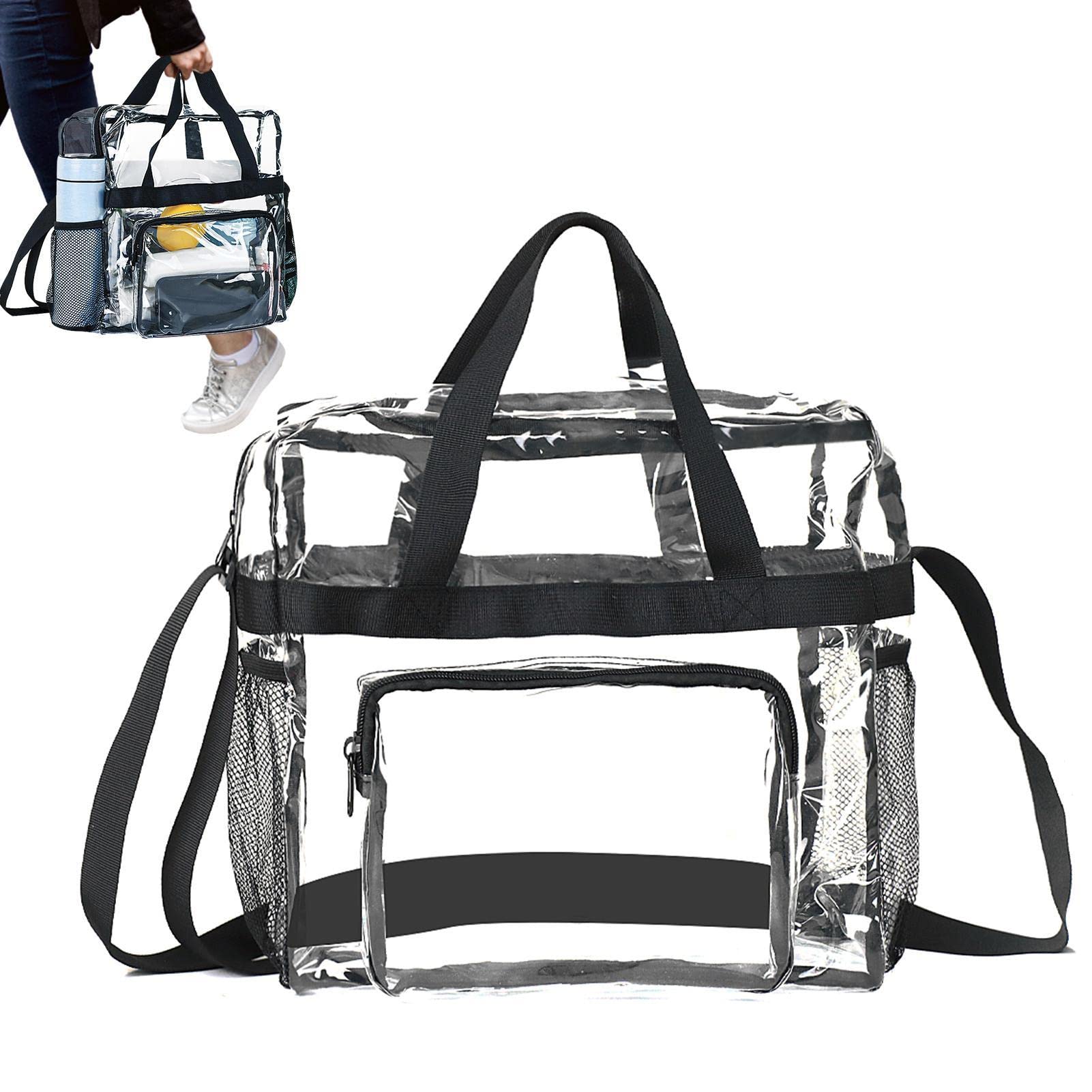 Transparente Tragetasche | Umhängetasche transparent mit Griff, durchsichtig, für Arbeit, Strand, Stadion, Make-up, Kosmetik