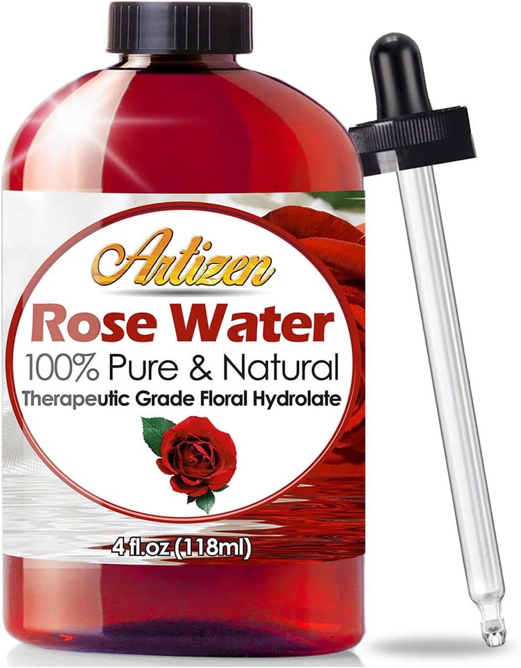 Artizen 100% Pure Rose Water (HUGE 4 OUNCE BOTTLE) Natural Moroccan Rosewater – Beautiful Fresh Fragrance – Perfect Facial & Skin Toner & Moisturizer