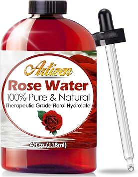 Artizen 100% Pure Rose Water HUGE 4 OUNCE BOTTLE Natural Moroccan Rosewater - Beautiful Fresh Fragrance - Perfect Facial & Skin Toner & Moisturizer