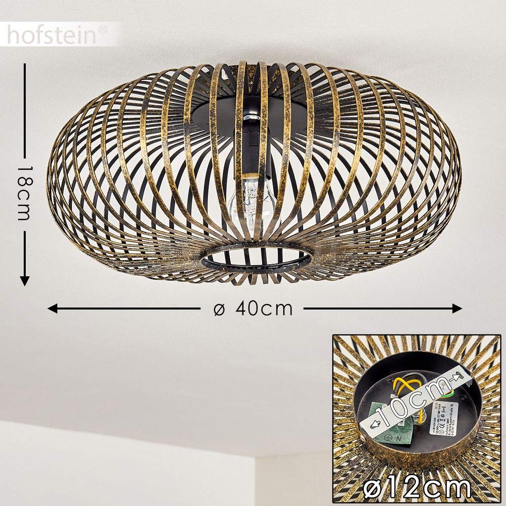 hofstein Lampada da soffitto Oravi, lampada da soffitto rotonda in metallo in nero/oro, 1 luce, attacco E27, luce retrò con grande effetto luminoso grazie al look a reticolo, senza lampadina/e