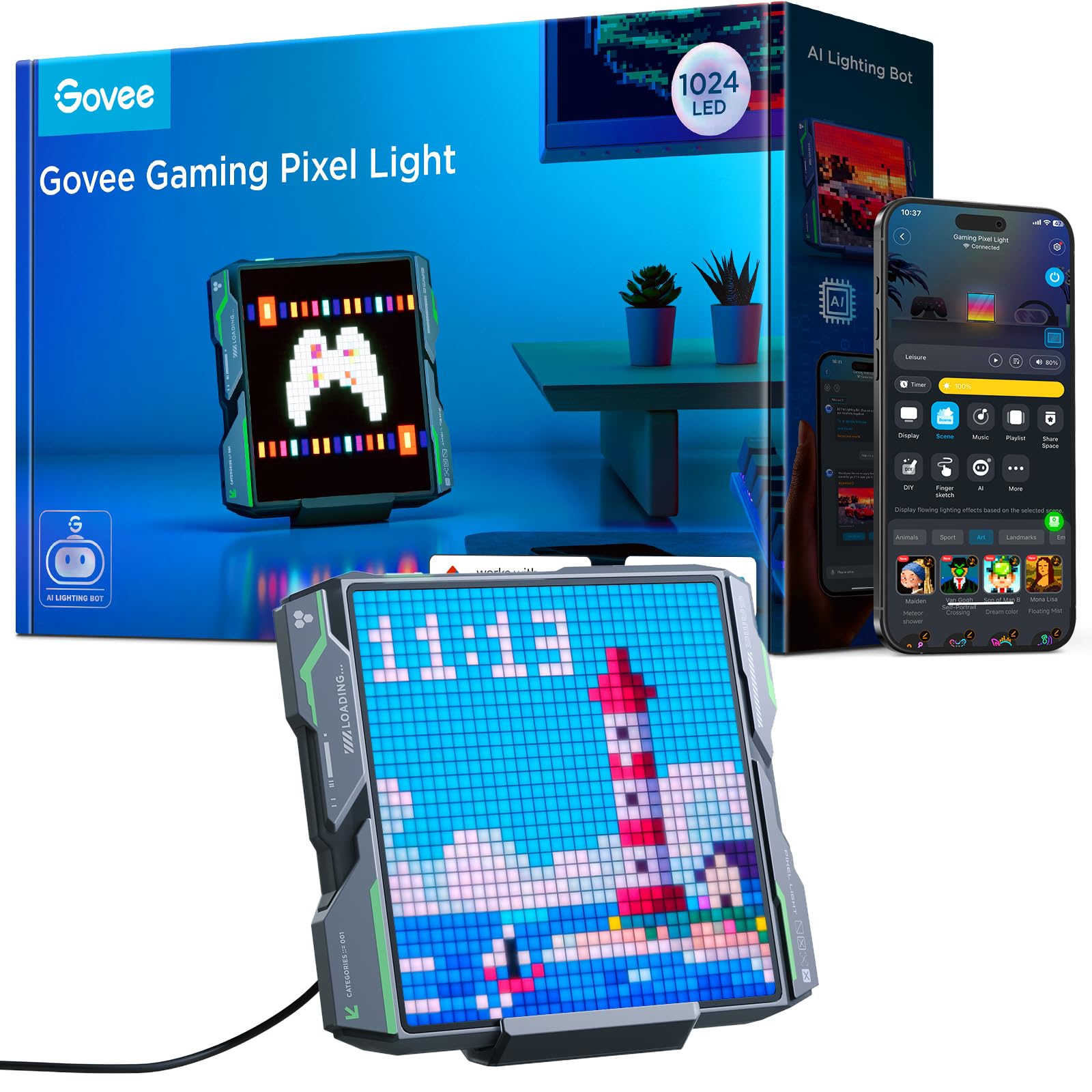Govee Gaming Pixel Light, RGBIC LED Panel with Real-time Info