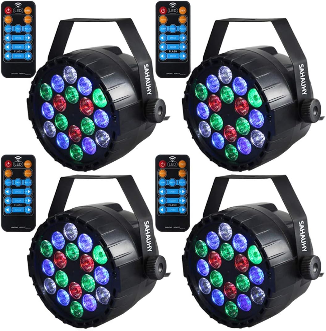 Stage Lights,SAHAUHY RGBW 18 Leds Par Lights Sound Activated DMX Color Mixing Dj Lights Party Lights with Remote