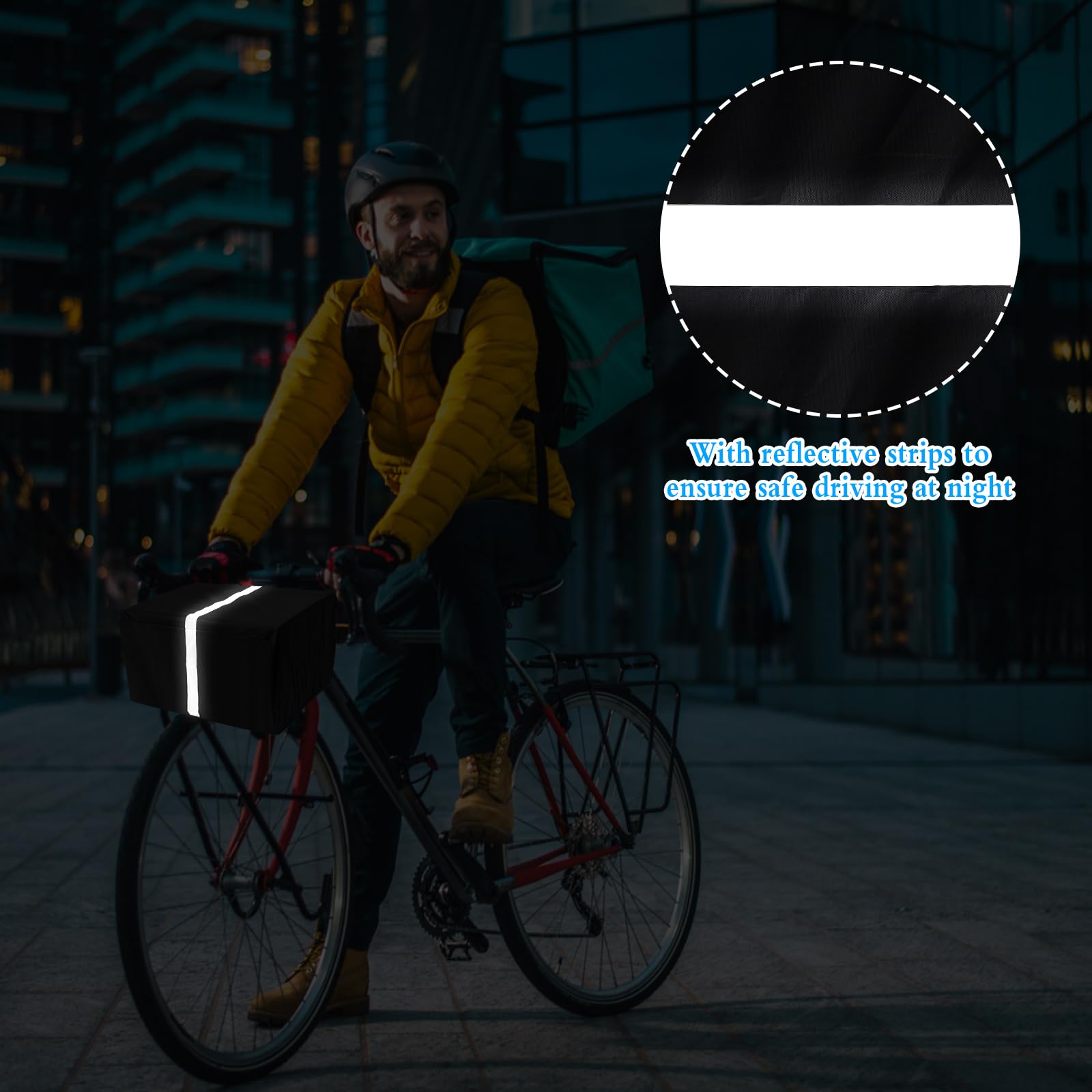 Copertura Antipioggia Per Cestini Da Bicicletta Strisce Catarifrangenti Copri Cestino Bicicletta con Rete Ragno Elastica Corda Elastici Moto e Organizzatore a coulisse, per la Maggior Parte Biciclette