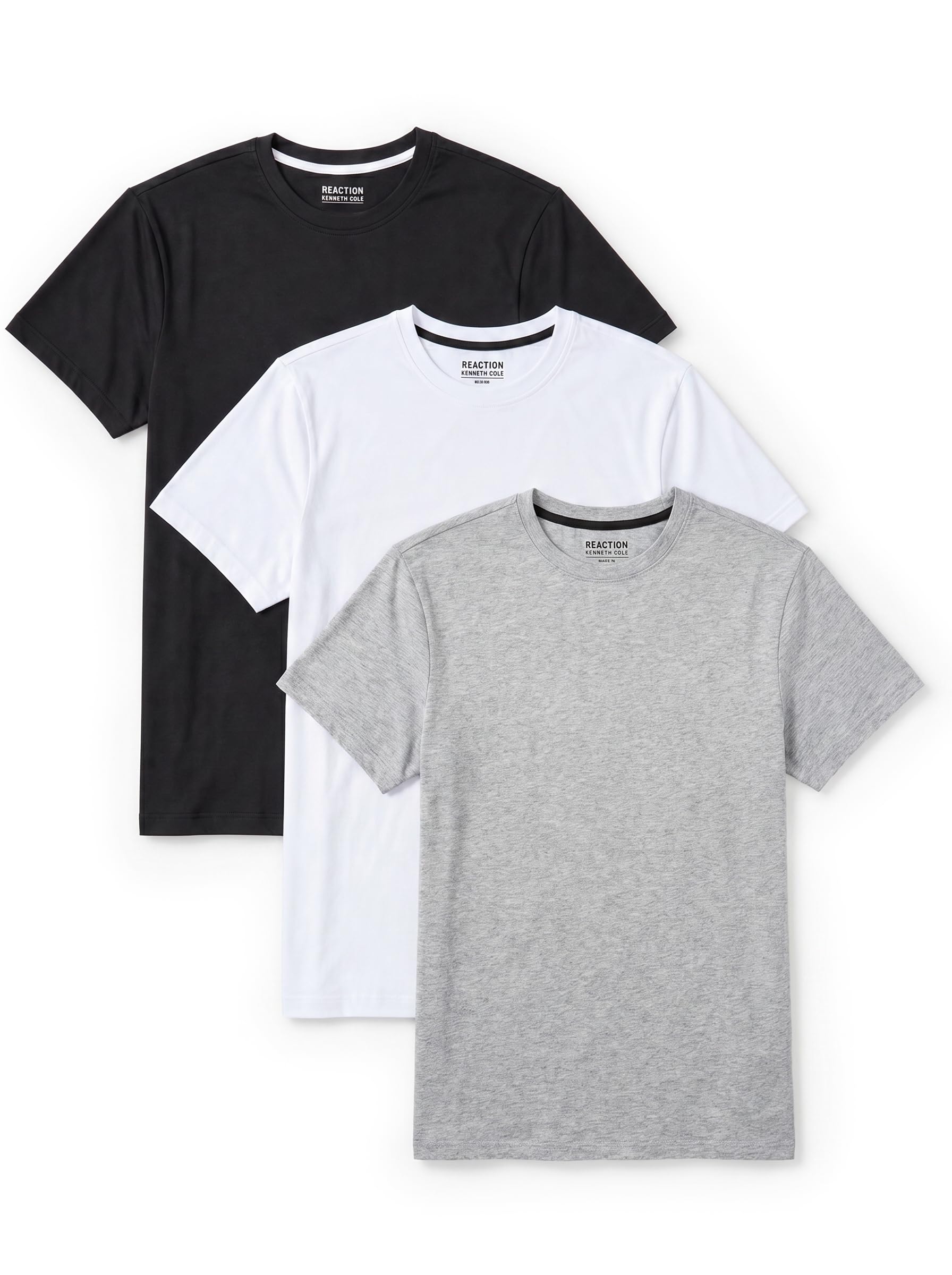 Kenneth Cole REACTION Mens T-Shirt Pack of 3 - UPF 50+ Cotton/Spandex Jersey Slim Fit T Shirts for Men (Black/White/Grey, Medium)