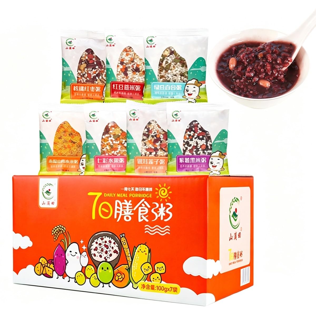 Coffret De Bouillie Grains Intégraux 7 Jours, Sachets Indépendants 100g, 28 Ingrédients Naturels Variés, Saveurs Distinctes