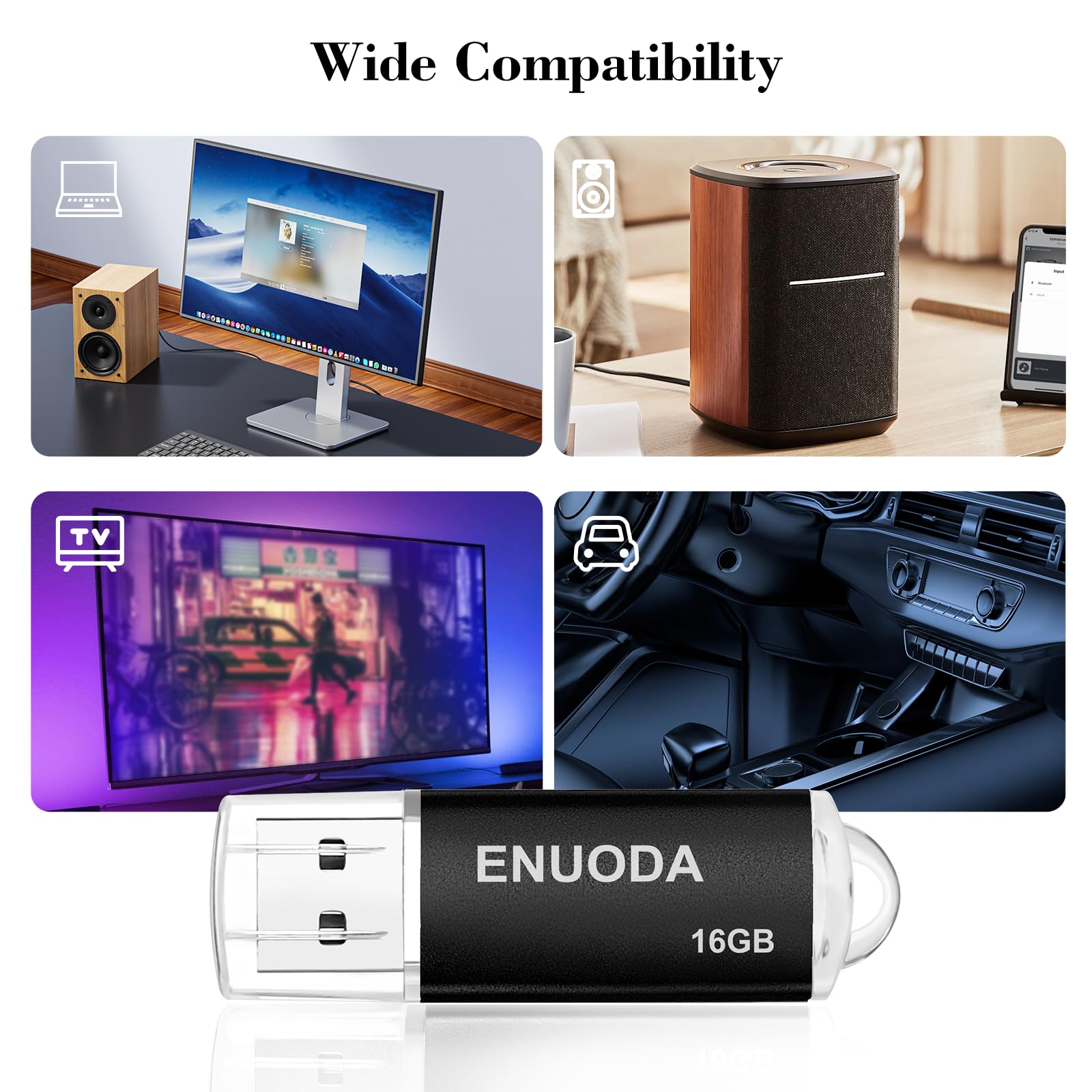 ENUODA Pendrive USB 16GB 2 sztuki, USB 2.0 Flash Drive, pamięć flash USB do przechowywania danych z podświetleniem LED (Czarny Niebieski)