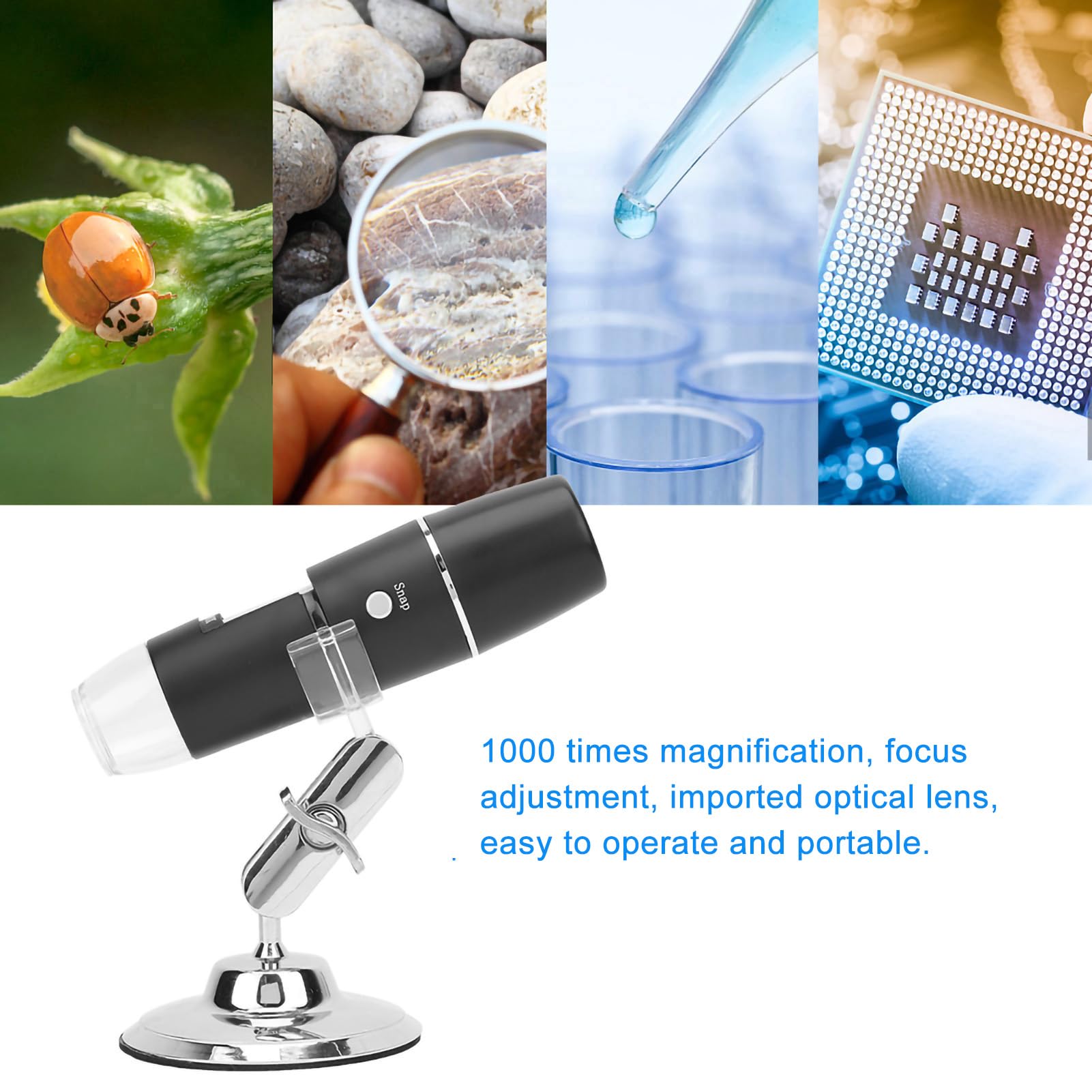 Jiawu Microscopio Digital WiFi 1000X, Portátil de Aleación de Aluminio