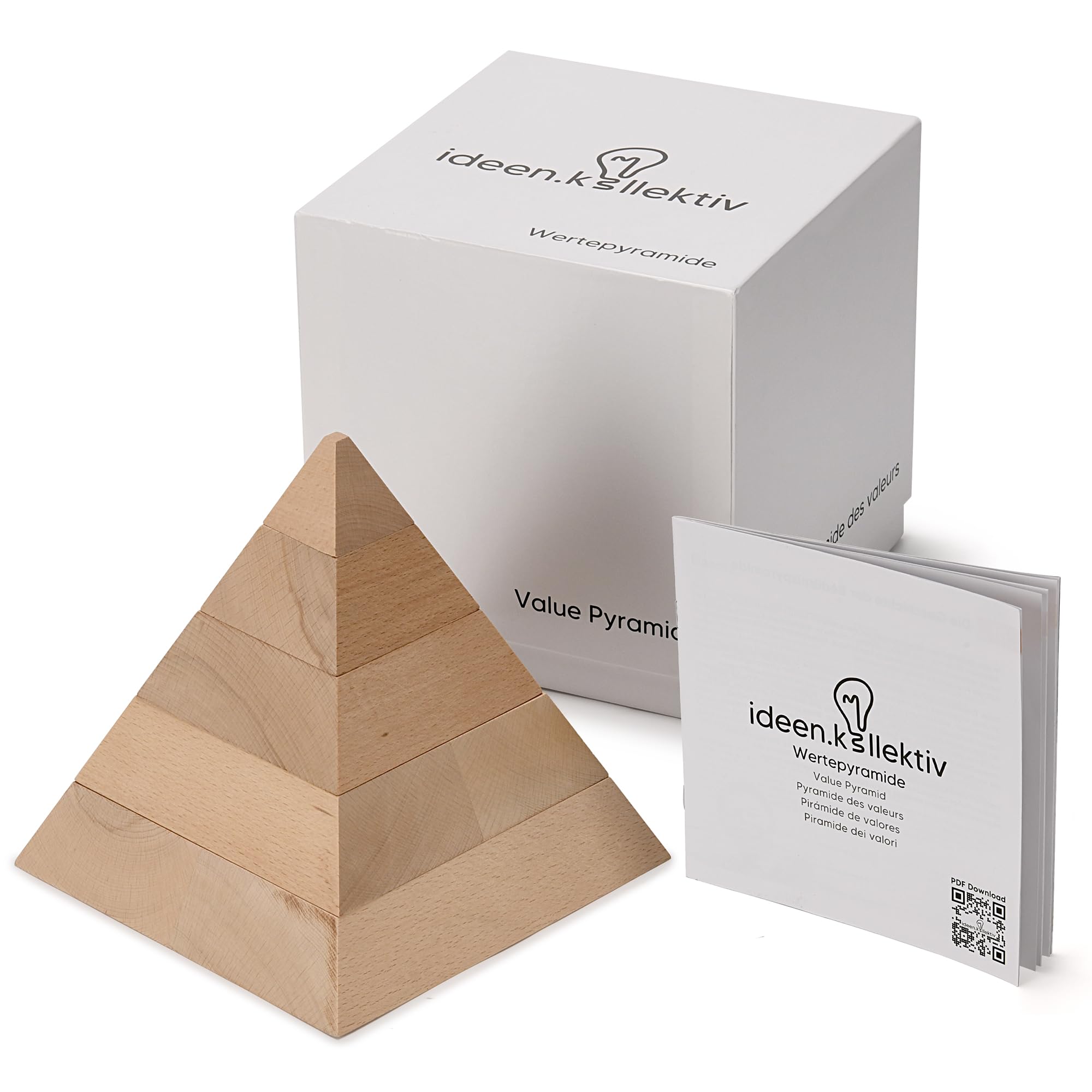 Wertepyramide aus Vollholz – Bedürfnispyramide für Coaching, Therapie & Beratung – perfekt für Wertearbeit – visualisiert Bedürfnisse, Ziele und persönliche Entwicklung