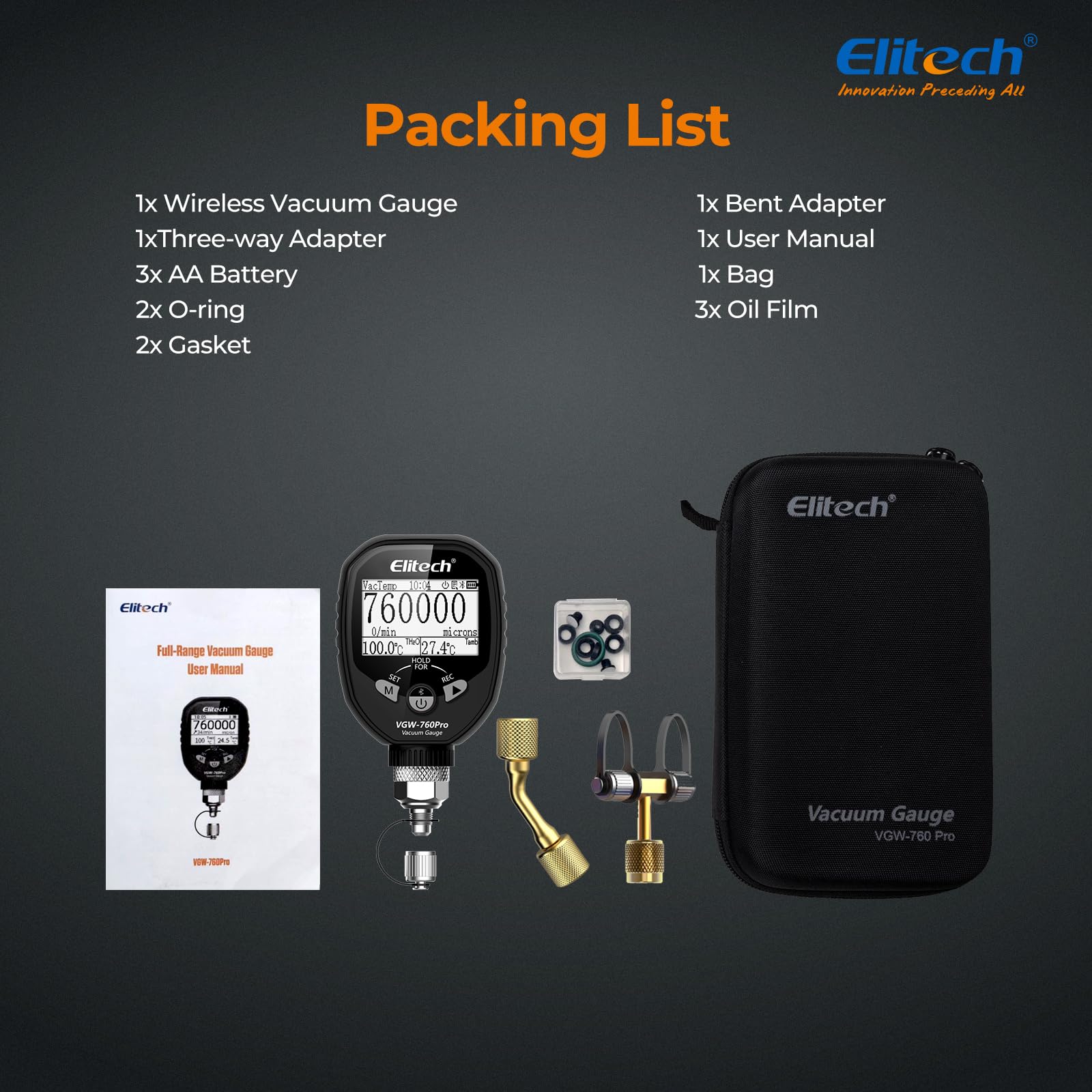 Elitech VGW-760Pro HVAC Vacímetro conexión APP Actualización OTA Almacenamiento de Datos fuera de Línea Indicador Gráfico de Valor de Vacío