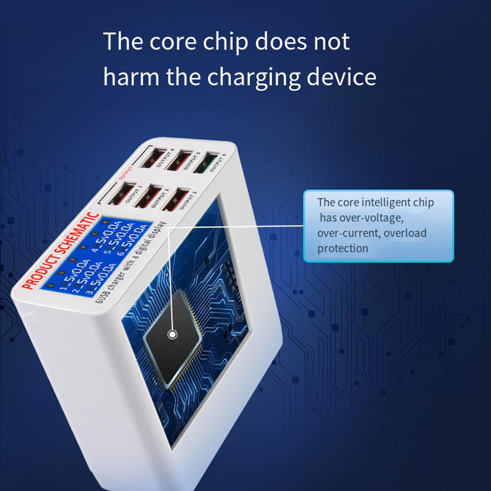 Chargeur USB multi-ports Affichage de courant LED indépendant à 6 ports PD45W Tête de prise multifonction à charge rapide universelle