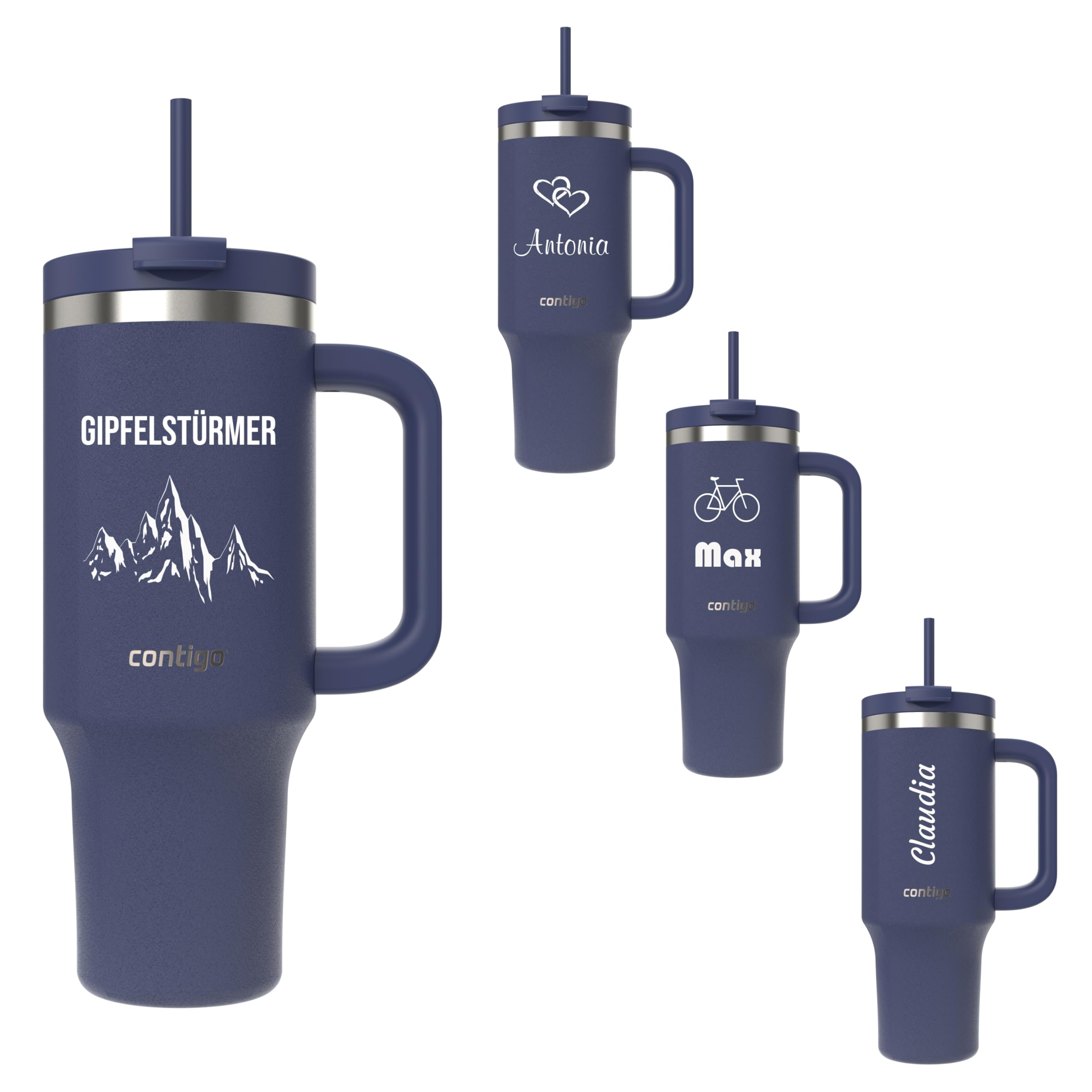 Contigo THERMALOCK Tumbler Trinkhalmbecher 1200 ml mit Gravur Henkel und Strohhalm | Isolierte Thermo-Trinkflasche aus Edelstahl mit Deckel | Kühlt 29 Stunden | BPA-frei (Indigo)