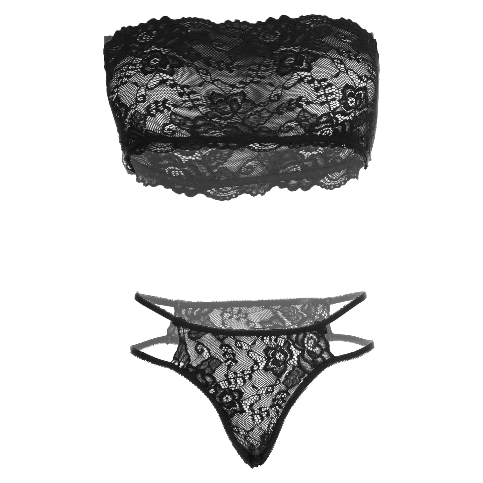 Sheer Lace Bandeau-Tube Bra Panty Set/Lingerie Set for Women (Pack of 1)-image-17