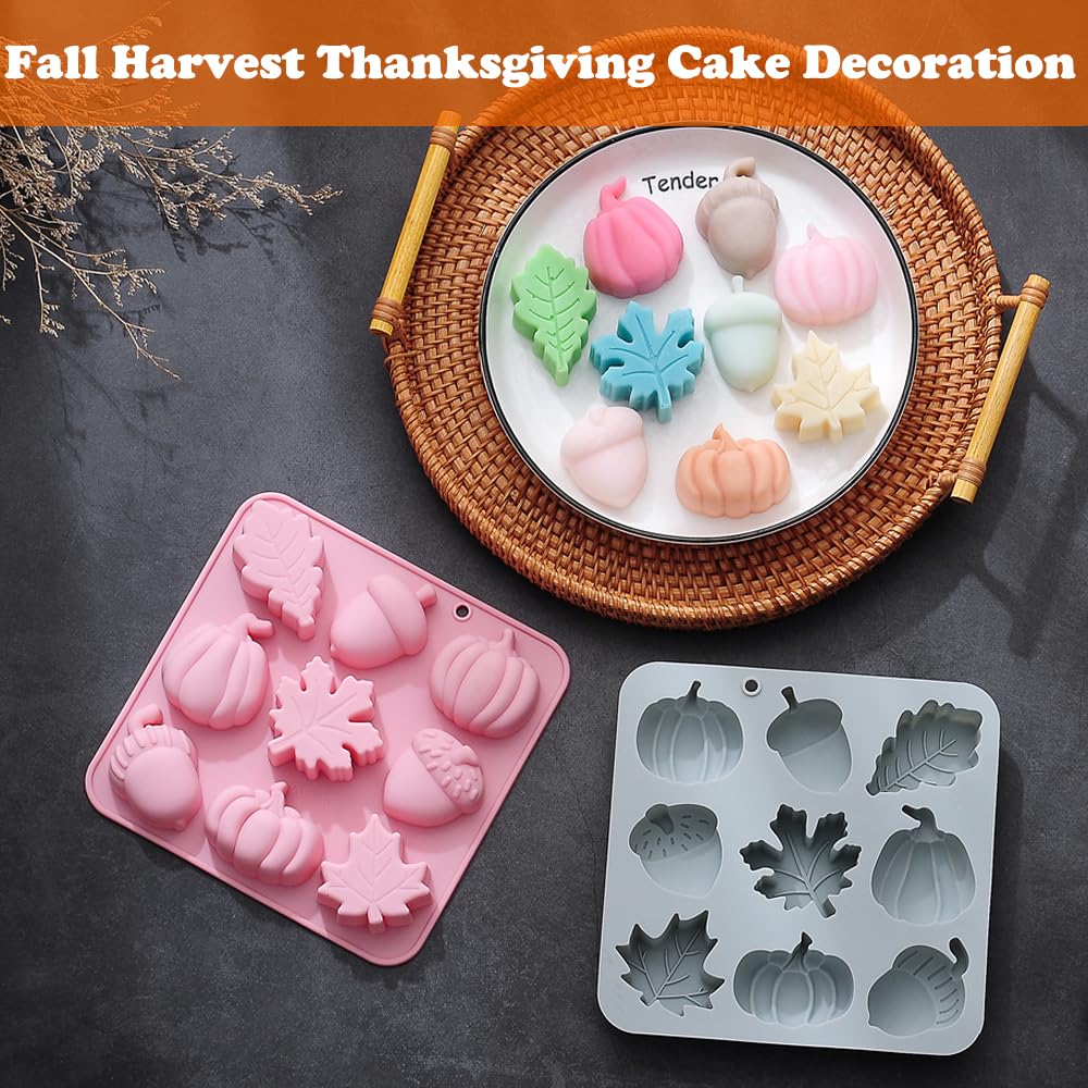 Shinybox Set De 5 Moldes De Silicona Para Chocolate, Tema Otoño Y Acción De Gracias (Calabaza, Bellotas), Moldes 3D Para Niños Y Adultos, Repostería, Caramelos, Jabón