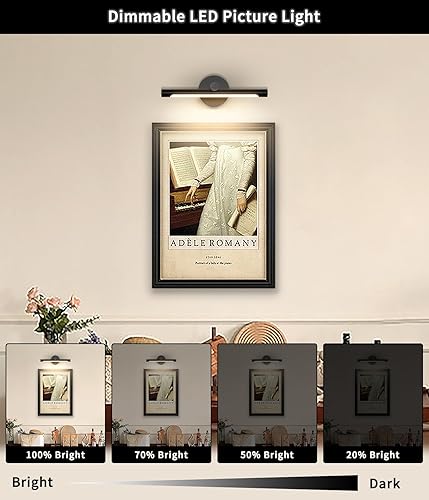 Miniatura 3 de JUSHENG Luz de imagen negra con cable duro de 16.34 pulgadas, modernas luces LED regulables para pinturas, luz de galería de metal completo, luz de