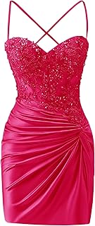 Lace Appliques Homecoming Dresses 2025 Spaghetti Straps Corset Satin Tight Backless Short Prom Dresses for Teens - Buy now