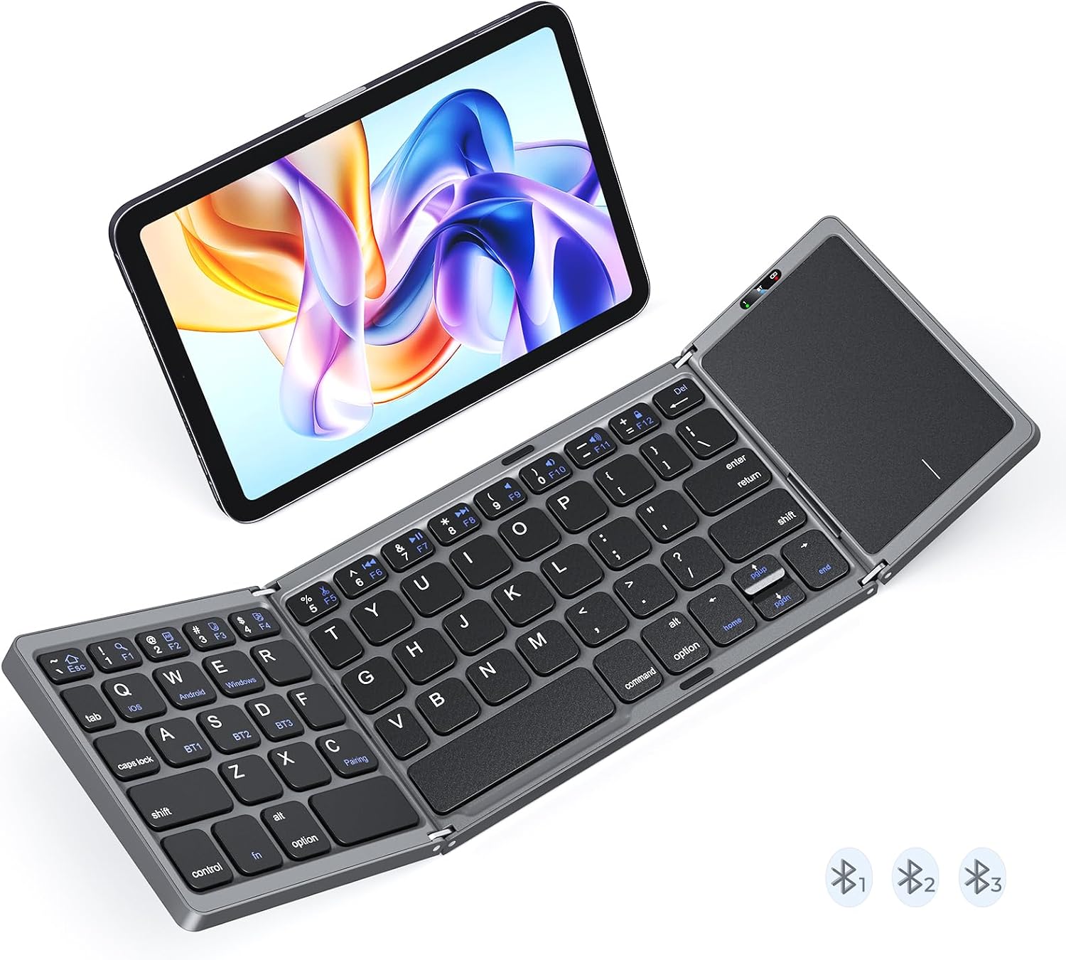 MEETION Foldable Bluetooth Keyboard with Touchpad, Portable Wireless, Gray