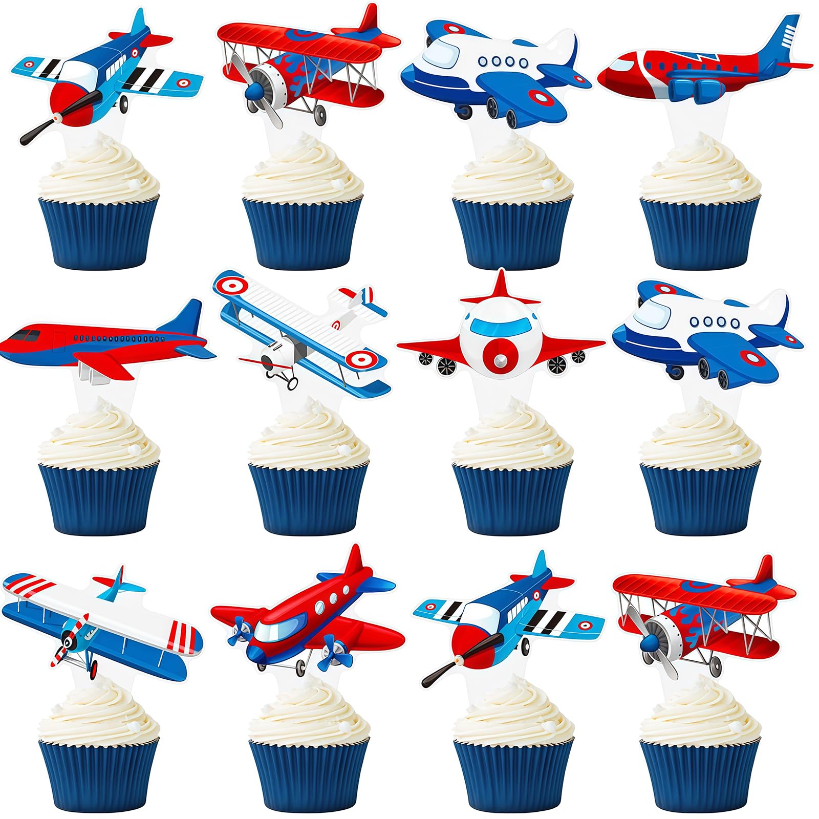 CHarmeFleur Airplane Cupcake Decoration Airplane Birthday Party Decorations 48 PCS Airplane Cupcake Picks Airplane Helicopter Cake Decoration for Aviation Theme Pilot Bab