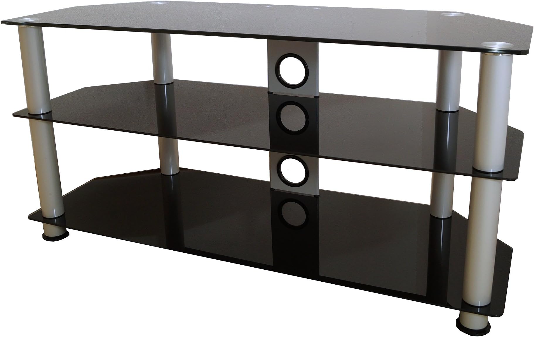 Mountright UMS4G Black Glass TV Stand For 32 Up To 60 Inch (105cm Wide) LED LCD & Plasma Television (Grey Uprights)