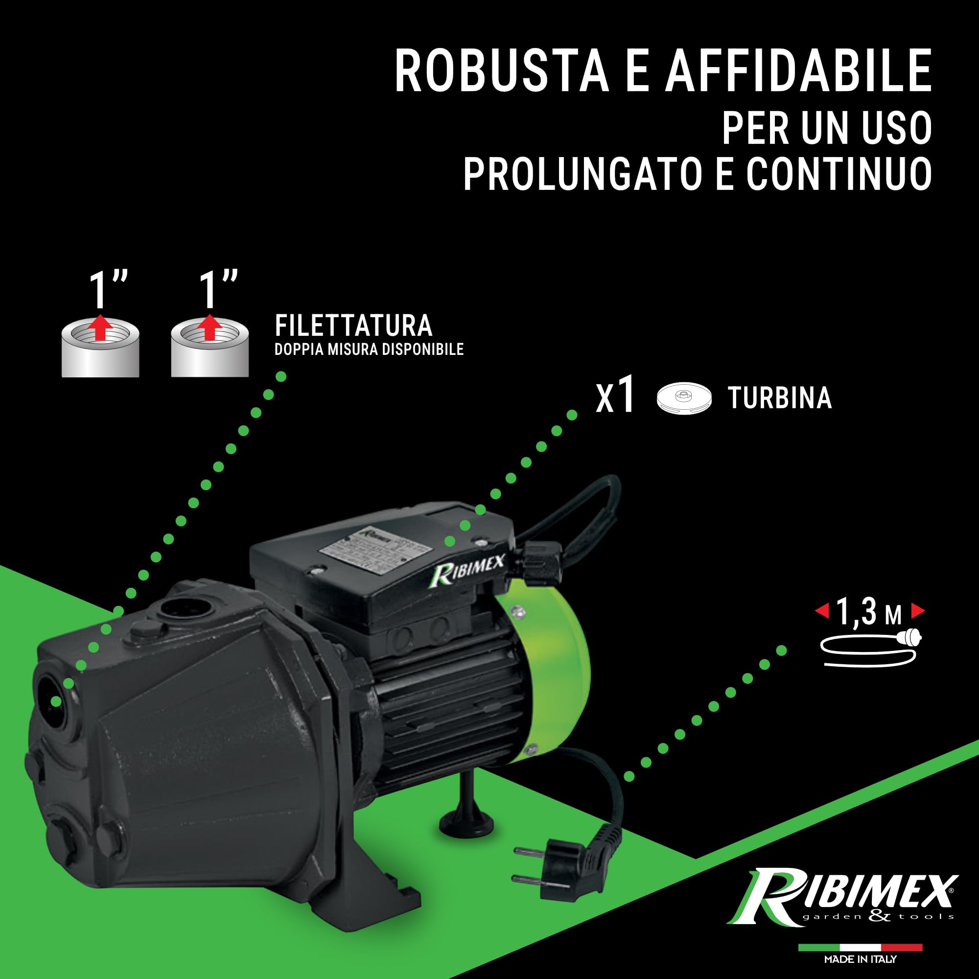Ribimex Pompa di Superficie Autoadescante JET 101 970W 2700 L/h 4 Bar 40 m Alluminio