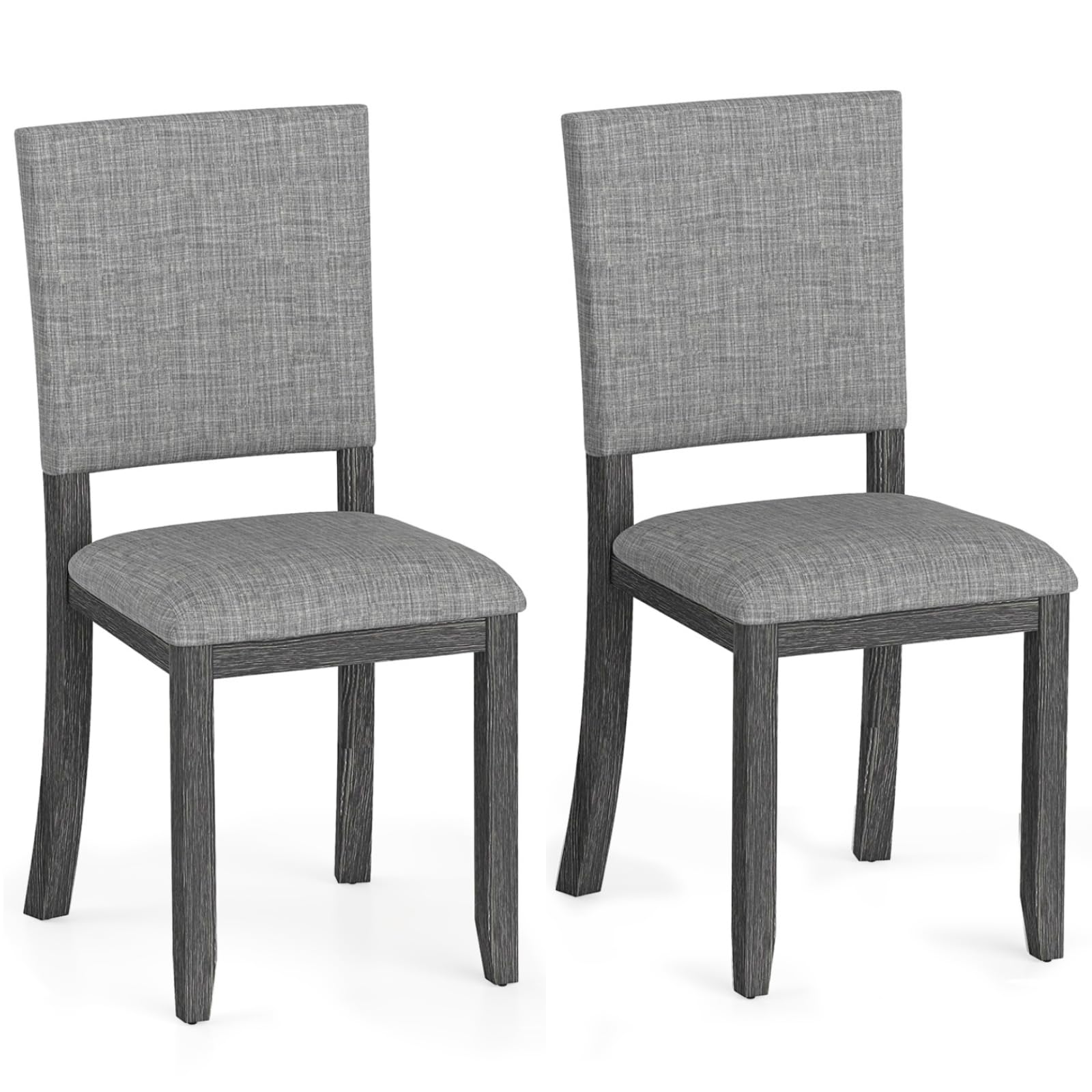 COSTWAY Dining Chairs Set of 2, Upholstered Kitchen Chairs with Fabric Padded Seat, Rubber Wood Armless Accent Side Chair for Home Dining Room Restaurant (Gray + Black)