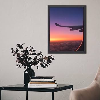 Amazon.co.jp: 飛行機の窓から見た空の夕日 絵画 絵 カラフルな空