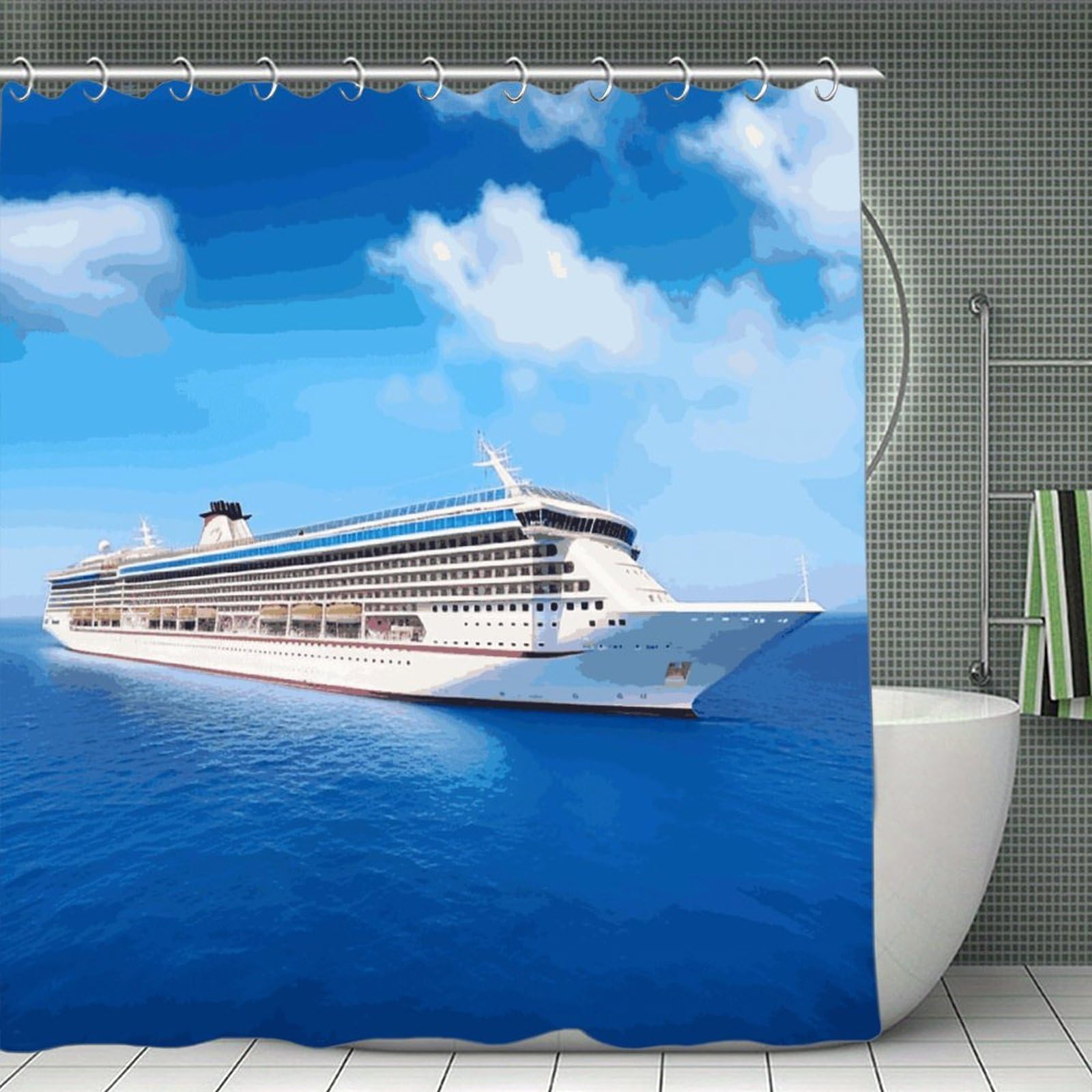 VstaDank Cruise Ship Shower Curtain Waterproof Bathroom Curtain with Hooks Luxury Weighted Bath Curtains for Bathtubs Showers Room Dividers Decorative Shower Curtains 71x71 in