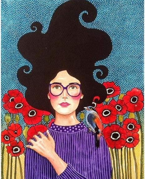 Amazon 抽象的な女の子の髪の花と鳥の壁のアート絵画北欧のポスターリビングルームの装飾のためのレトロなイラスト 40x60cm No Frame ウォールステッカー オンライン通販