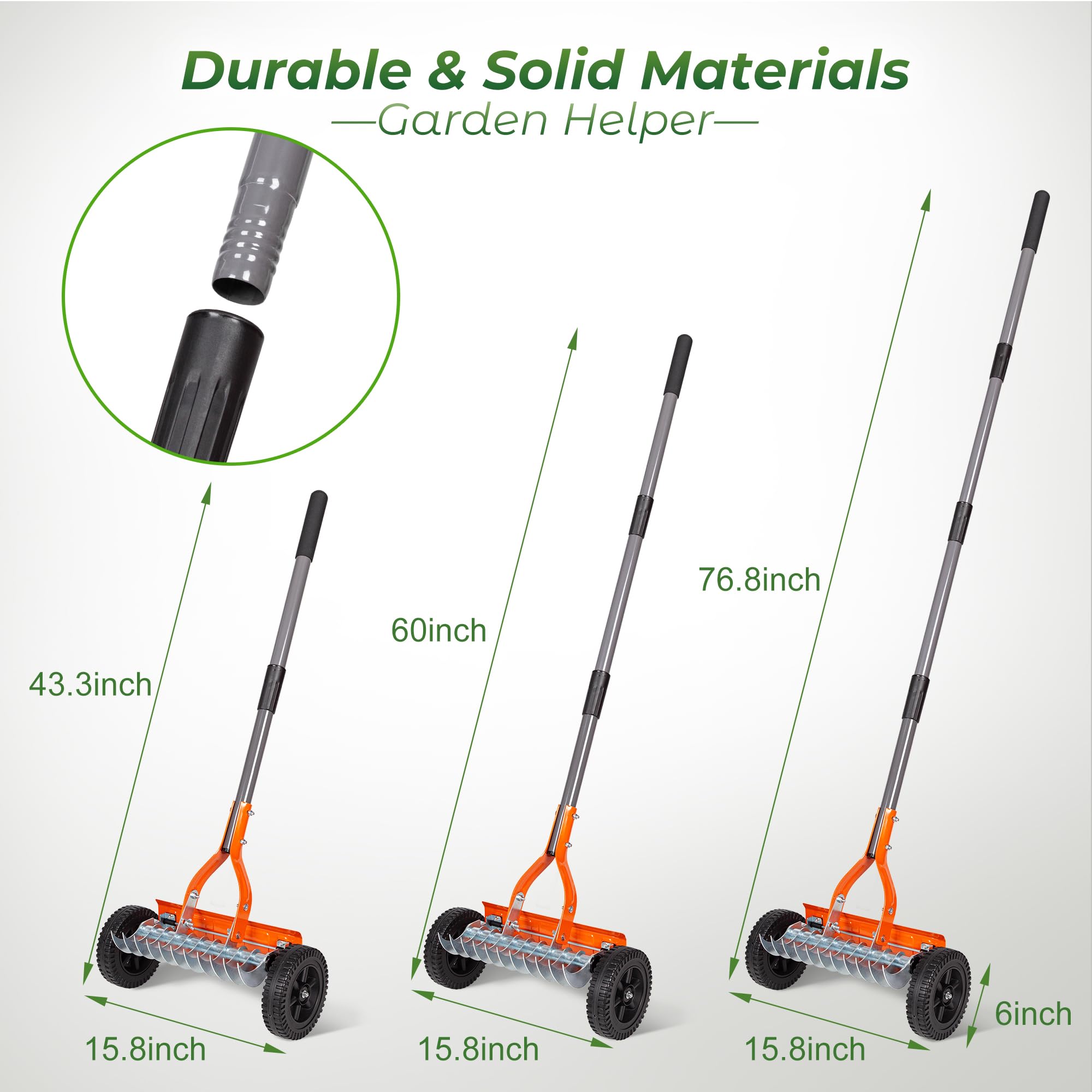 Rastrillo nivelador de césped de 75 x 25 cm con mango largo ajustable de 206 cm para nivelar grava, tierra, arena y compost en patios traseros, granjas, campos de golf y mantenimiento de jardines.