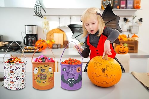 Miniatura 2 de NTAOHAMPER Cubos de Halloween para dulce o truco, cesta de dulces de Halloween para niños con asa, bolsas de mano para fiesta de Halloween,