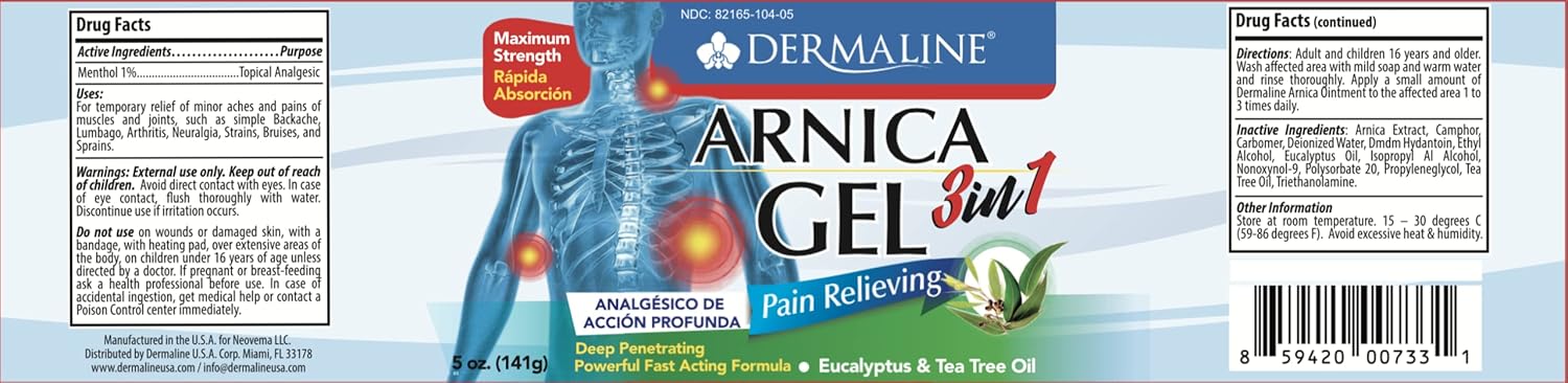 DERMALINE Arnica 3 in 1 Gel, Eucalyptus, Tea Tree Oil, Vitamin E - Fast Acting and Absorbing, Pain Relief - Image 2
