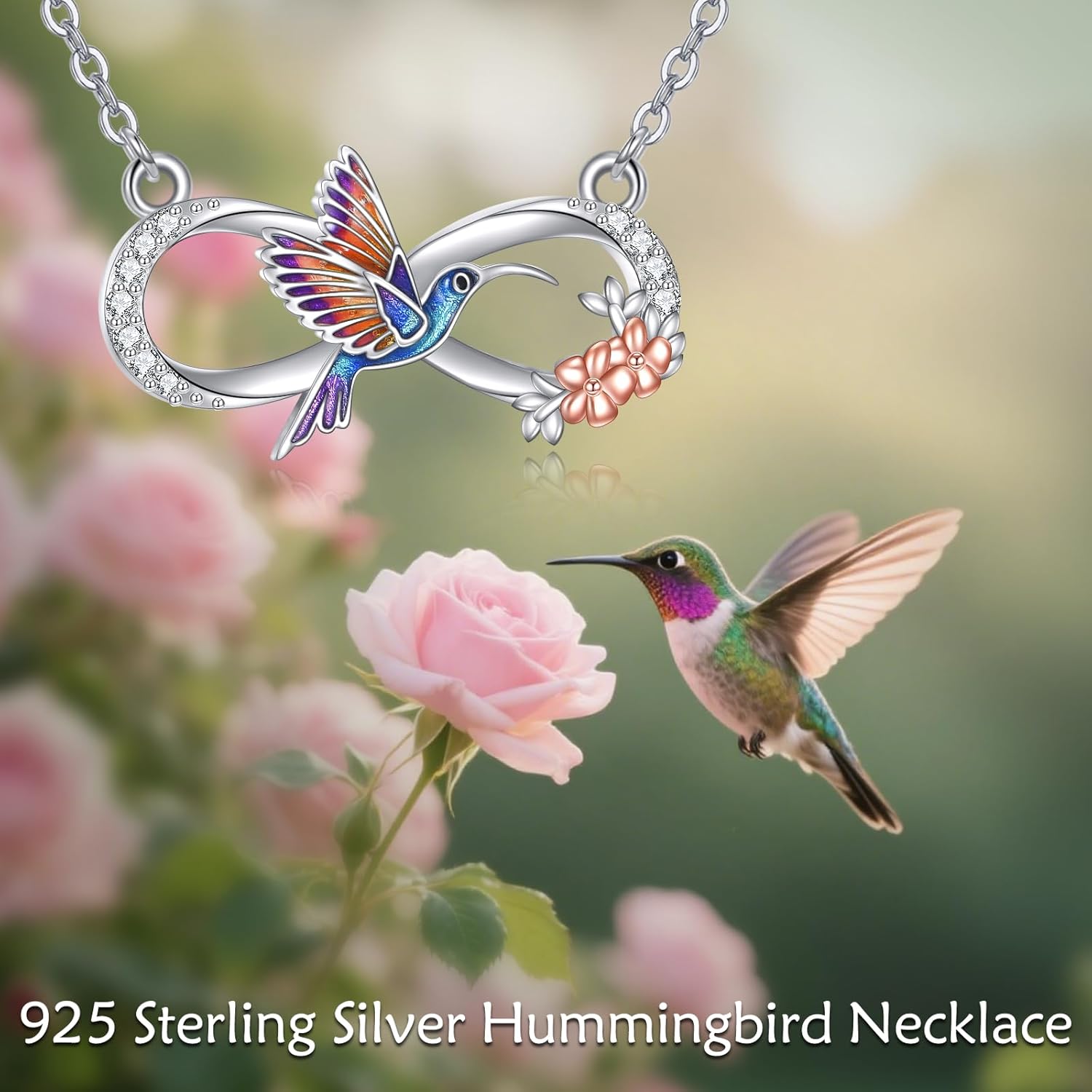 Hummingbird Necklace for Women 925 Sterling Silver Infinity Pendant with Hummingbird Animal Jewelry Gift for Anniversary, Birthday, Mother's Day - Image 6