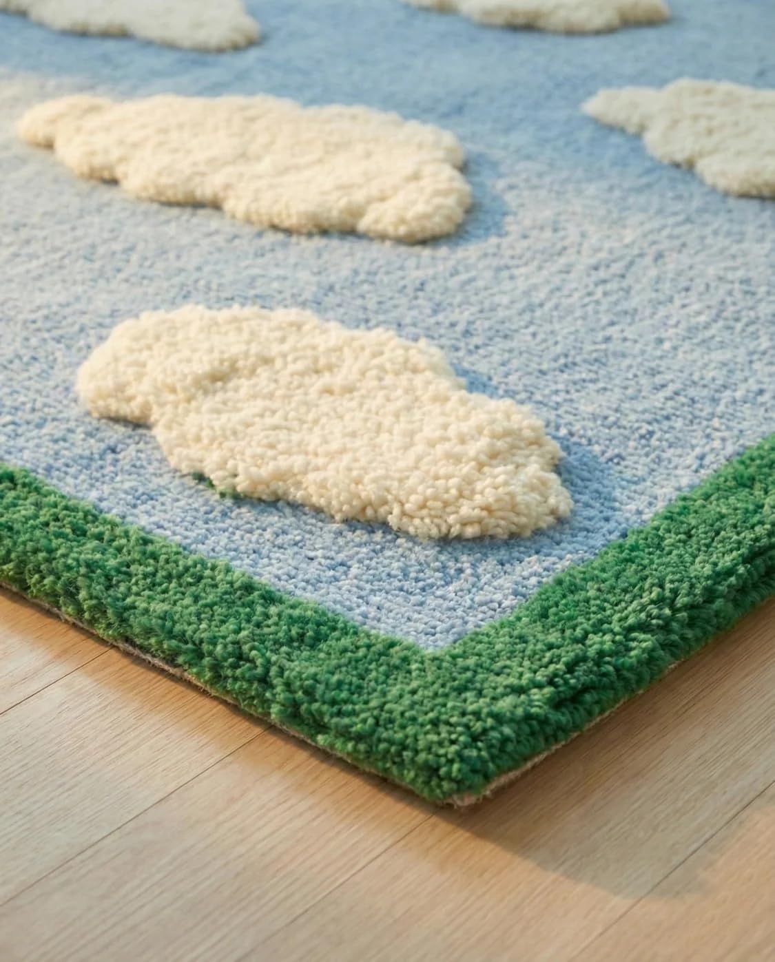 Sky Green Handmade Tufted Floral Desing Wool Area Rug and Carpet Living Room
